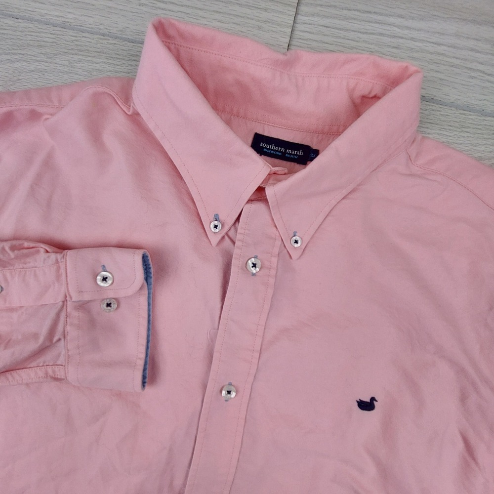 Southern Marsh Shirt Button Down Mens 2X‎ Pink Long Sleeve Cotton Oxford Preppy
